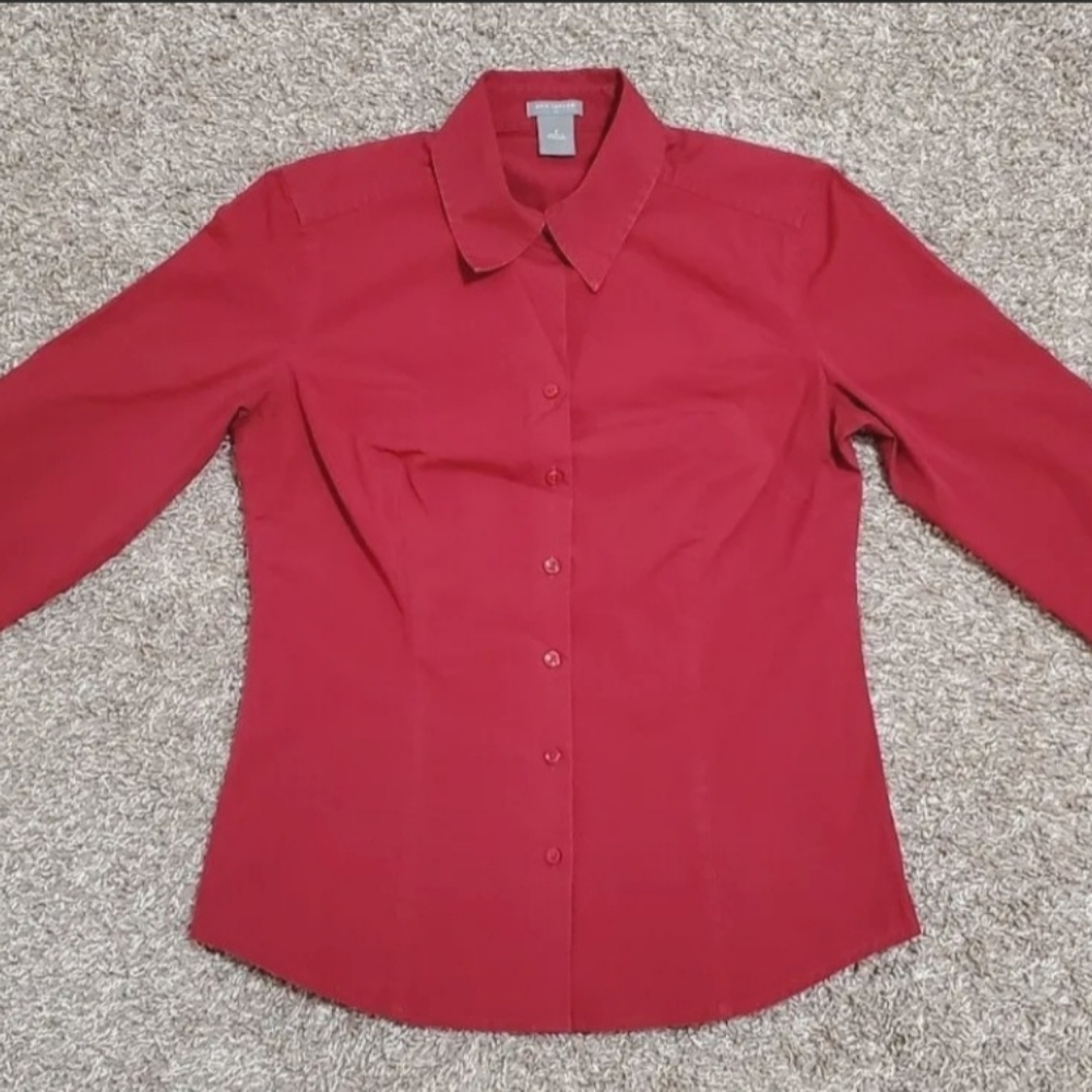 Women's Ann Taylor Long Sleeve Button Front Shirt Size 2 Red